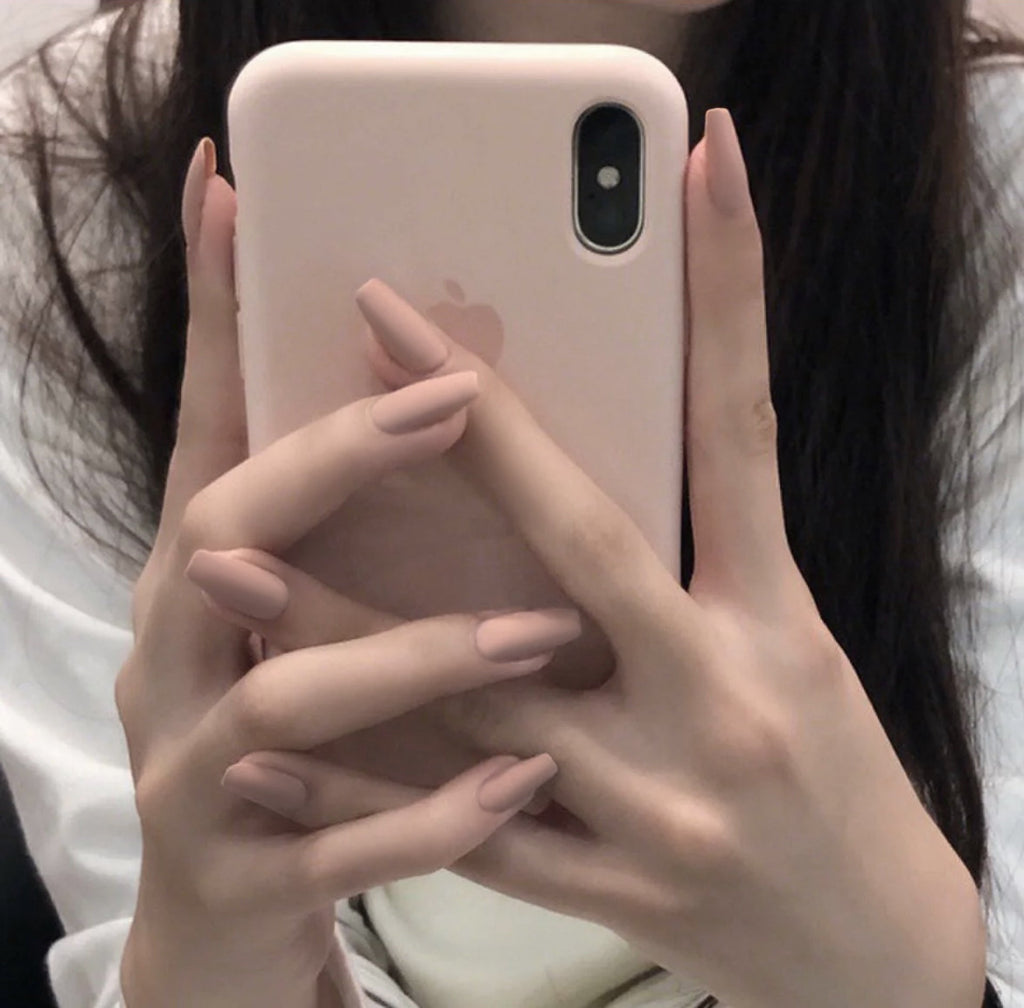 Velvet Scrub Texture Ballet Coffin False Nails | Full Cover Matte Manicure