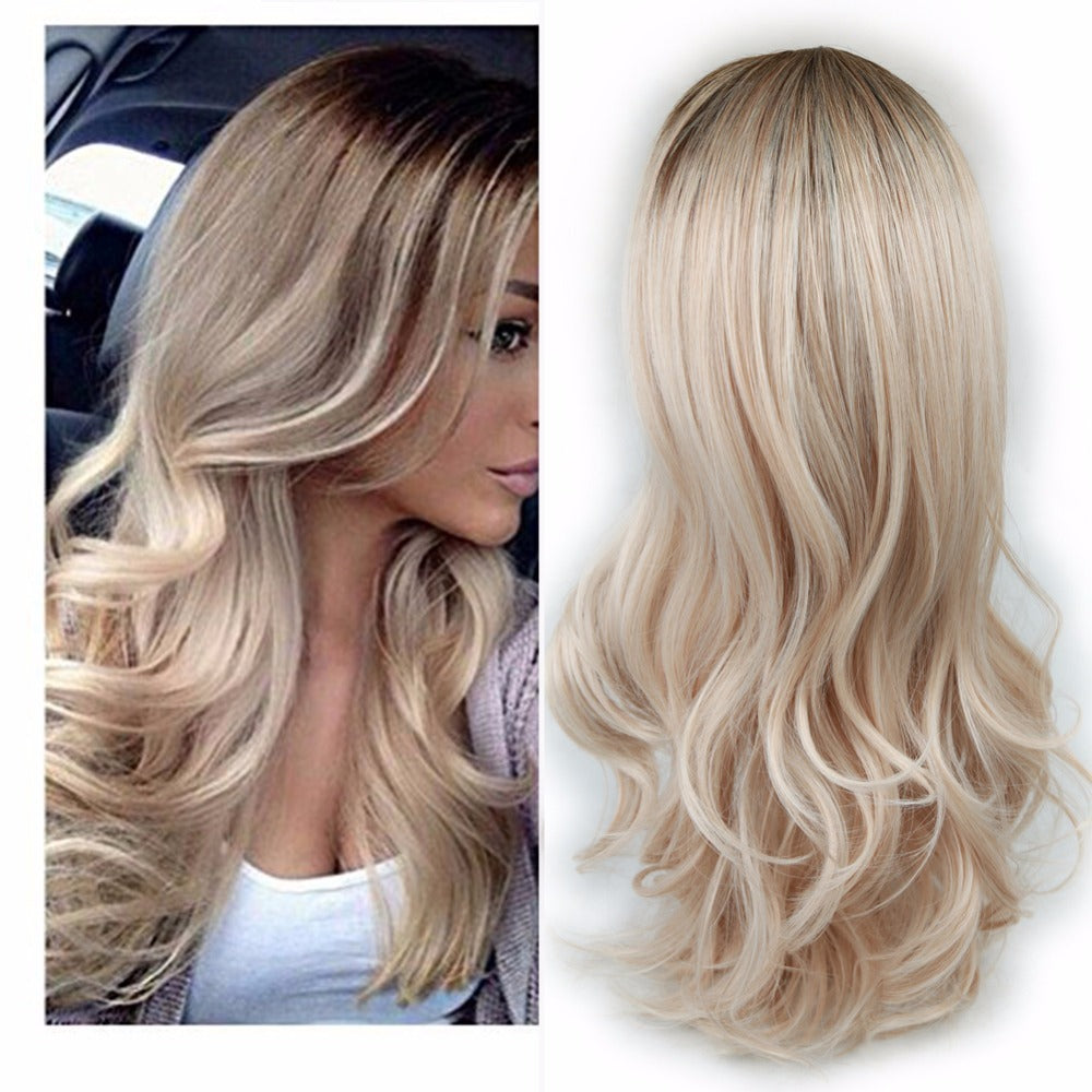 Women's Long Curly Ombré Wig | Dark Root to Platinum Blonde Hairstyle