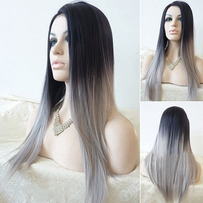 Premium Fibre Ombré Gray Wig | Long Wavy Synthetic Full Wig