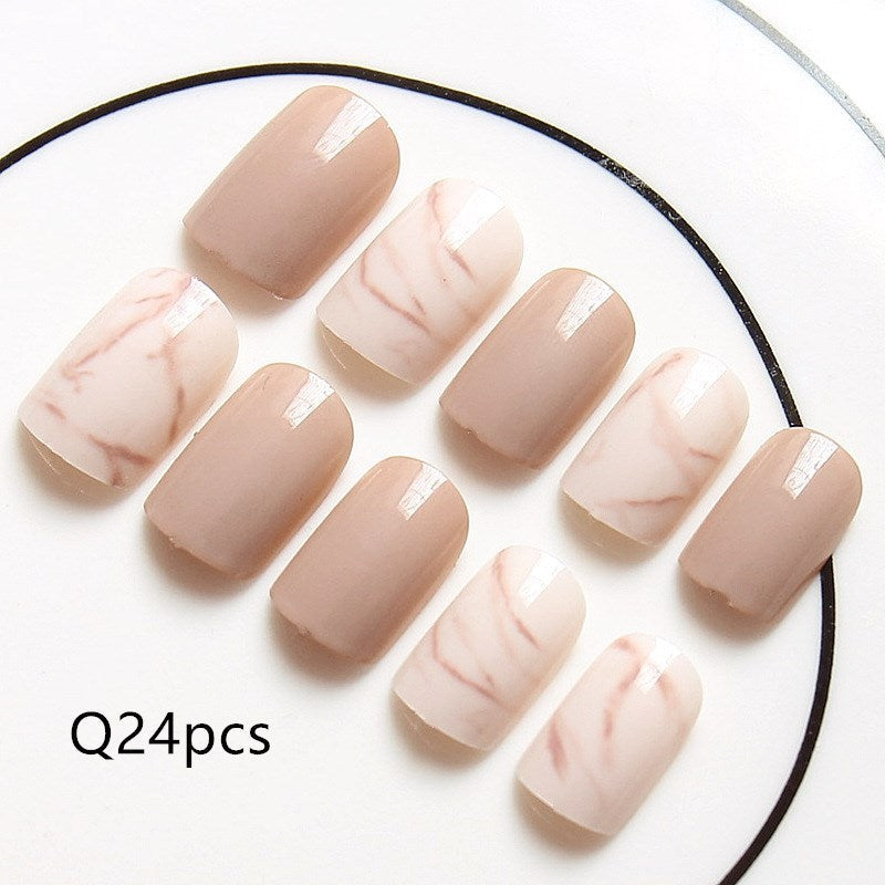 Light Khaki Smudge Effect Press-On Nails | Matte Full Cover False Tips