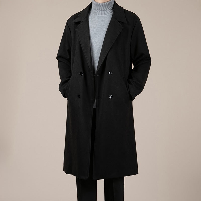 Stylish Korean Wool Coat for Men | Autumn/Winter Mid-Length Lapel Trench