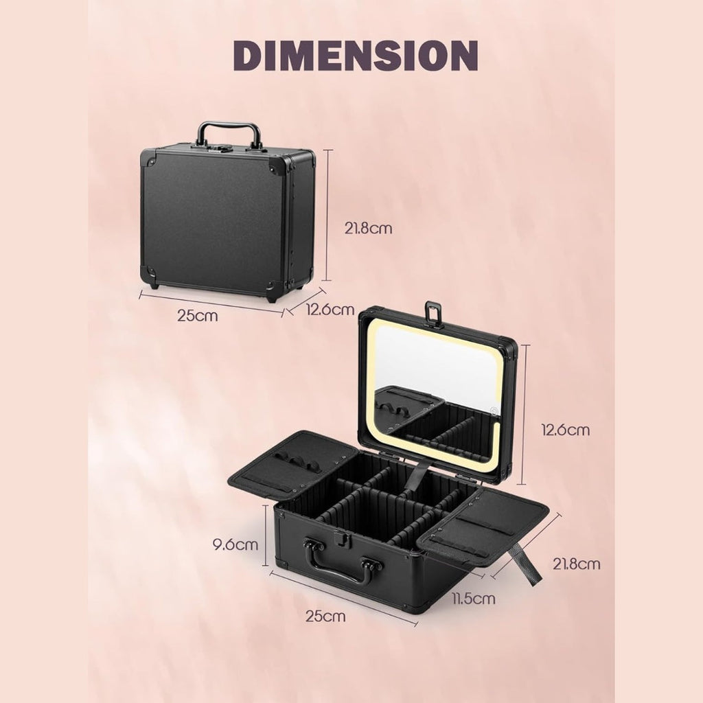 Deluxe Cosmetic Organizer with Removable Illuminated Mirror | Storage Makeup Case