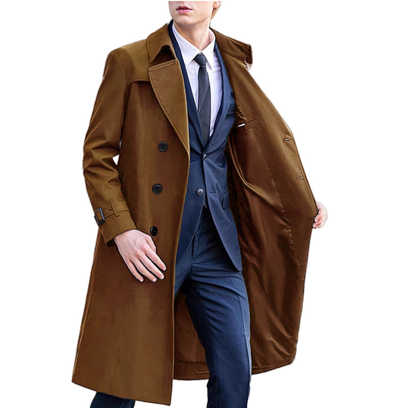 Men's Classic Solid Color Long Trench Coat | All-Weather Overcoat