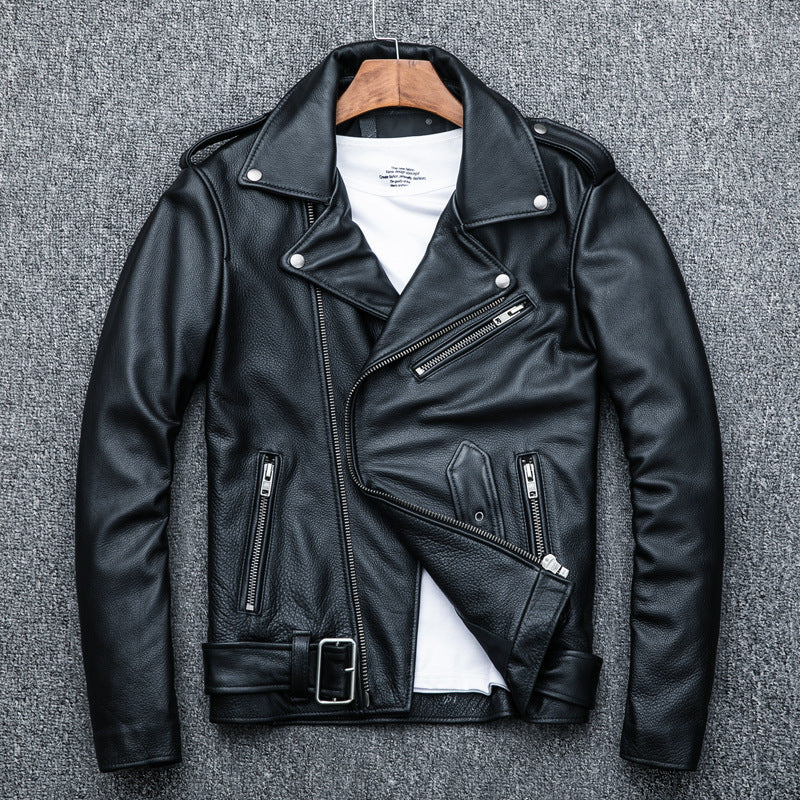 Men's Pure Cowhide Biker's Leather Jacket | Genuine Motorcycle Rider Coat
