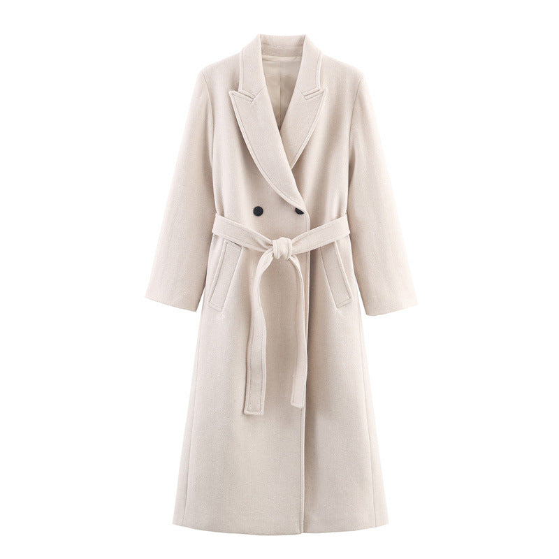 Long Belted Wool Blend Overcoat