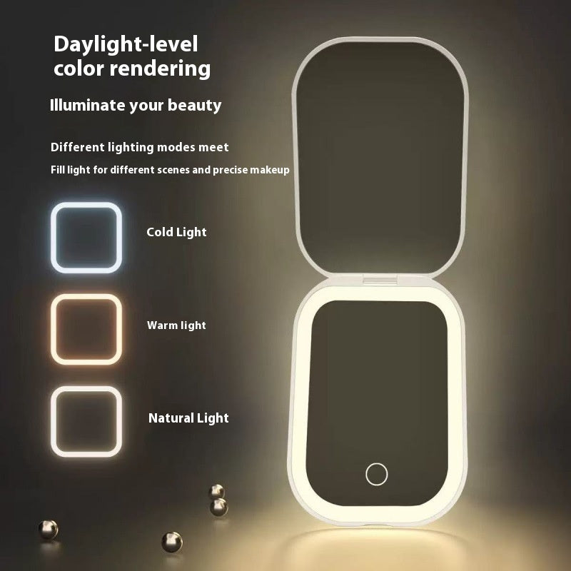 ortable HD Luminous Cosmetic Mirror | Ultra-Thin, Foldable, Tricolor LED Light