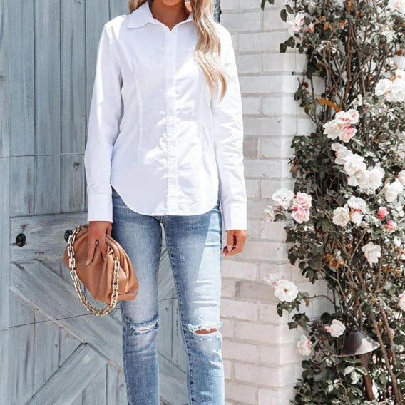 Pure Color Office Temperament Shirt Top