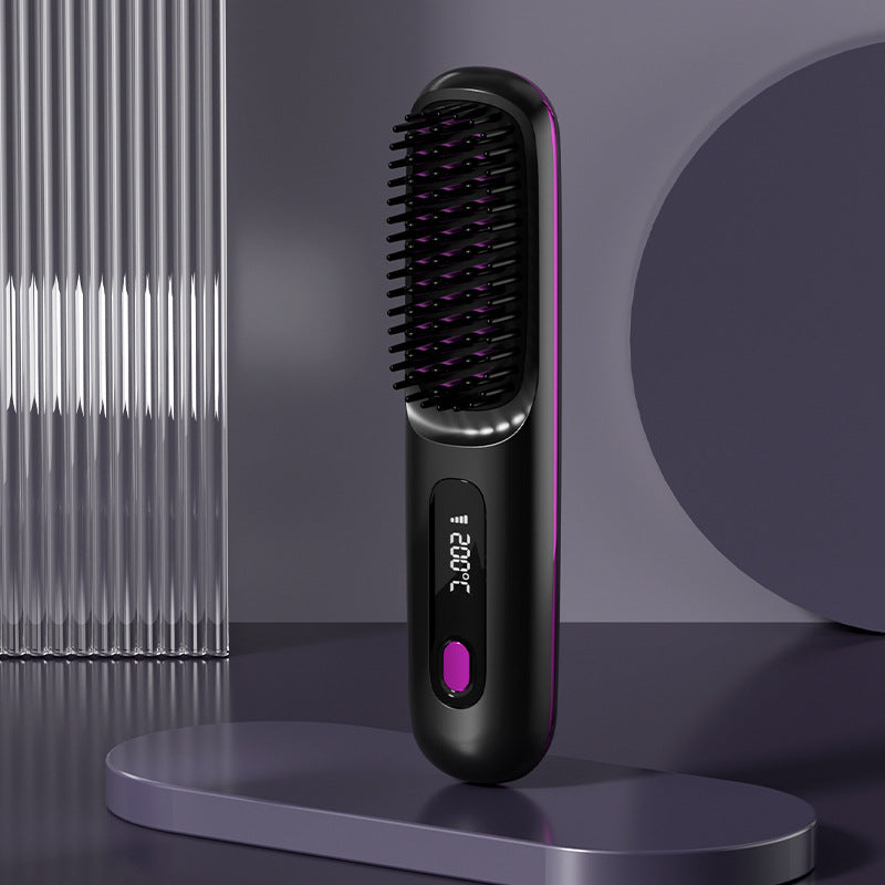 Travel 2-in-1 Hair Styling Tool | Wireless Straightener Brush & Hot Curler Comb