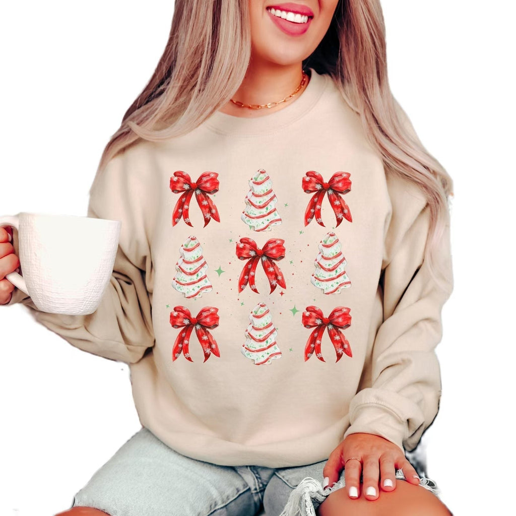 Women's Printed Round Neck Long Sleeve Loose Pullover Sweater