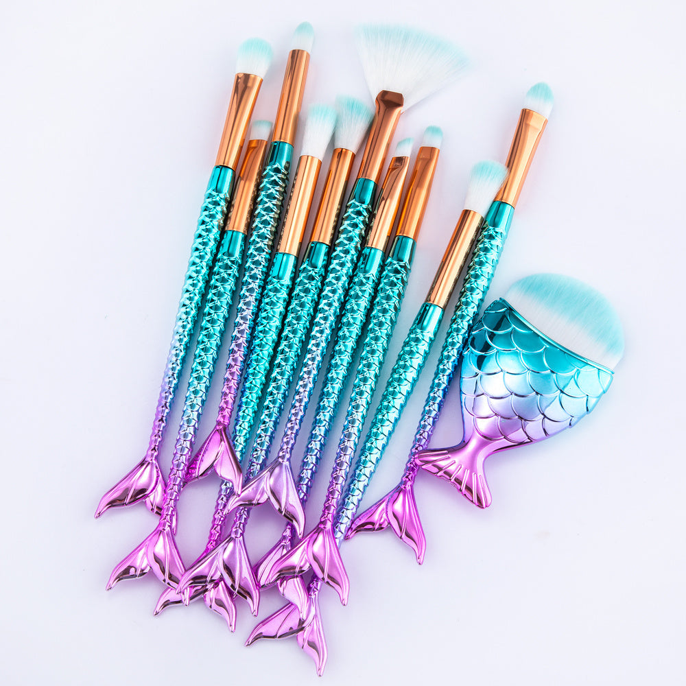 Fantasy Mermaid 11-Piece Brush Kit | Maquillaje Foundation, Eyebrow & Eyeliner Set