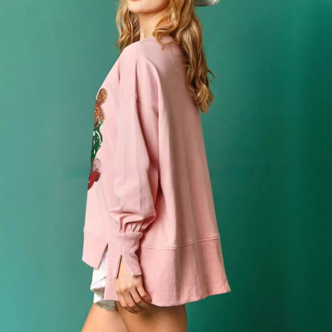 Women's Confectionery Cup Sequined Sweater Casual Loose Top