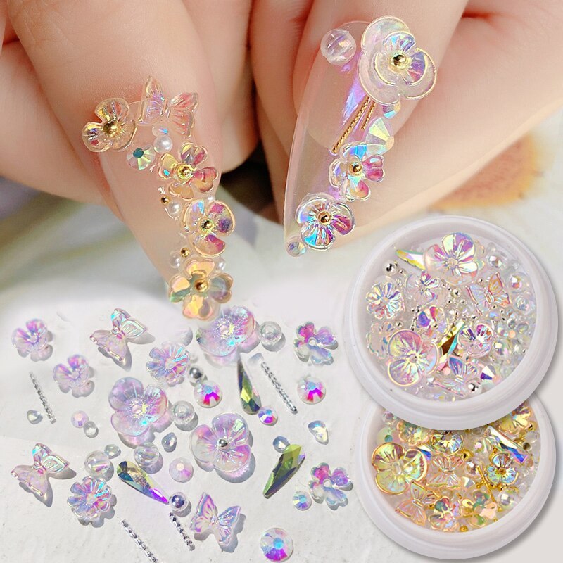 Elegant Flower Butterfly Nail Charms | Rhinestone & Glitter Nail Art Set