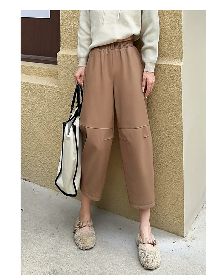 High Waist Wide-Leg Faux Leather Trousers