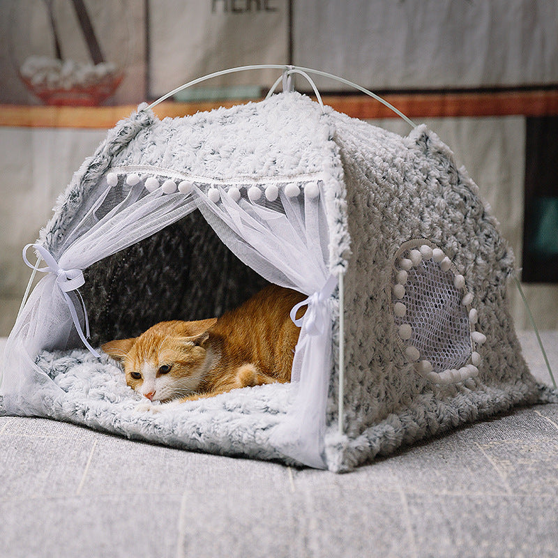Removable & Washable Semi-Enclosed Pet Bed | Warm Snuggle Cave House