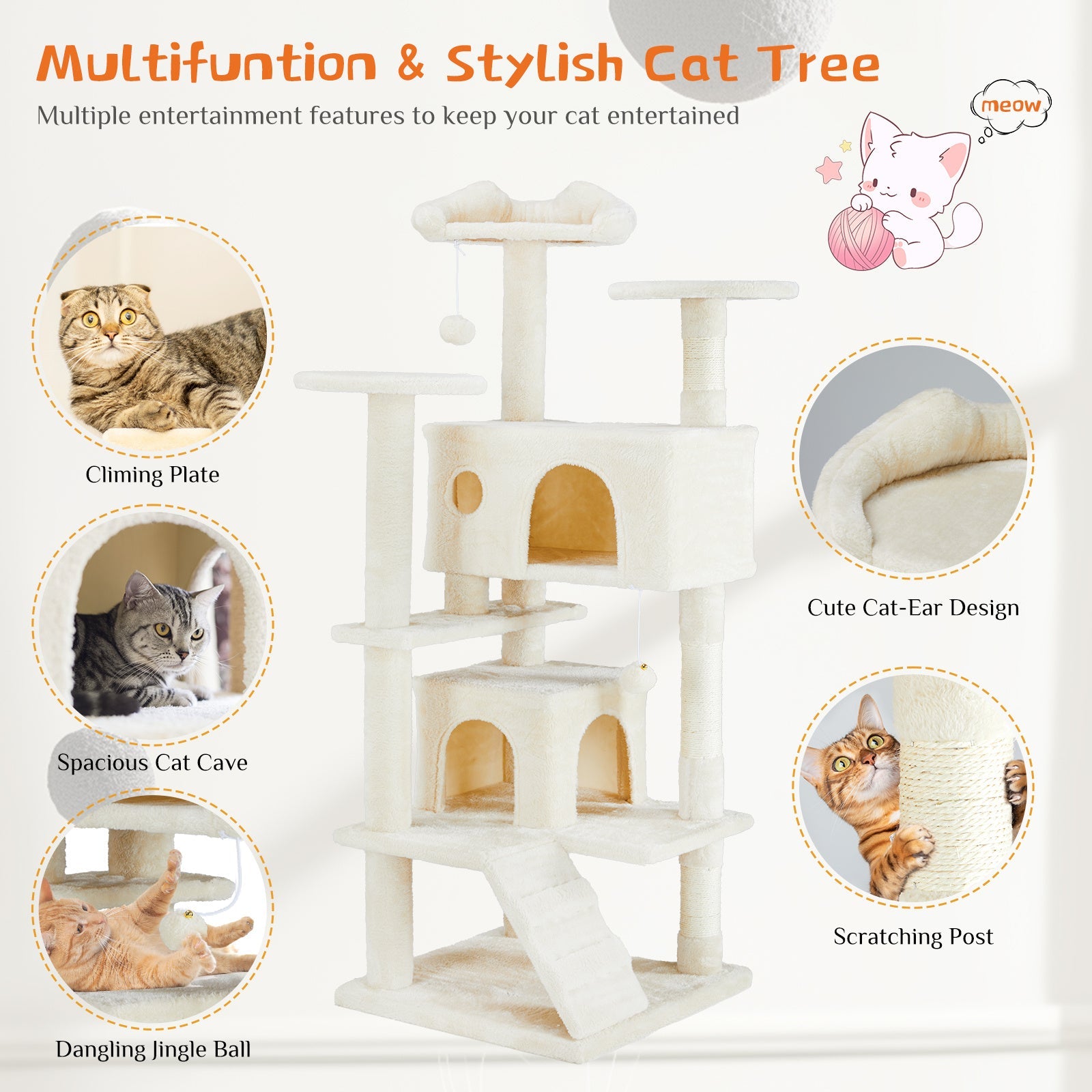 Deluxe Multi-Function Cat Treehouse | Large Indoor Pet Climbing Frame & Condo