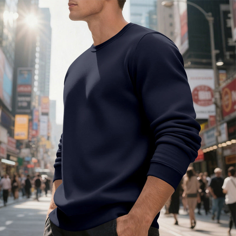 Men's Fleece-Lined Crew Neck Sweater | Loose Fit Casual Warm Top