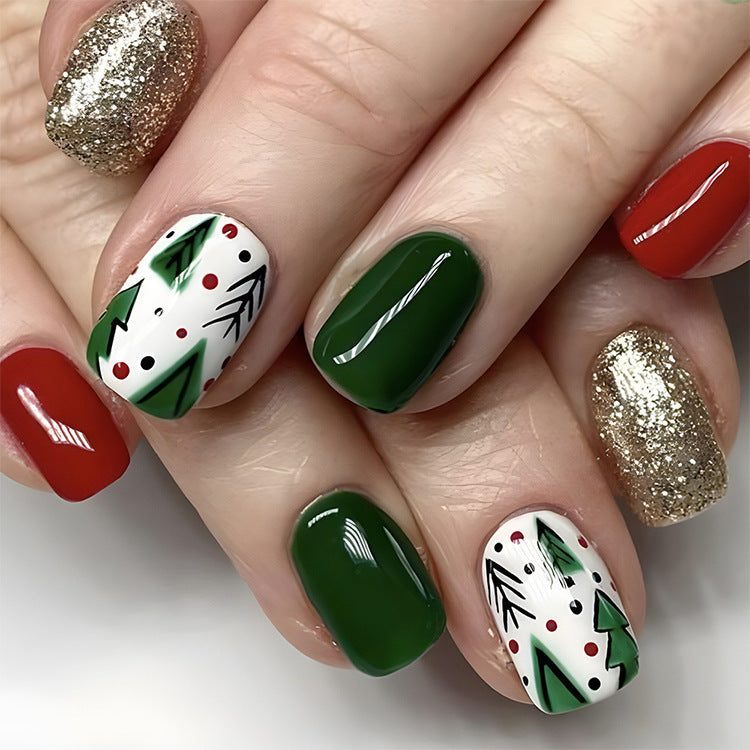 Festive Christmas False Nails | 24 Pcs Snowflake & Striped Press-Ons for Parties