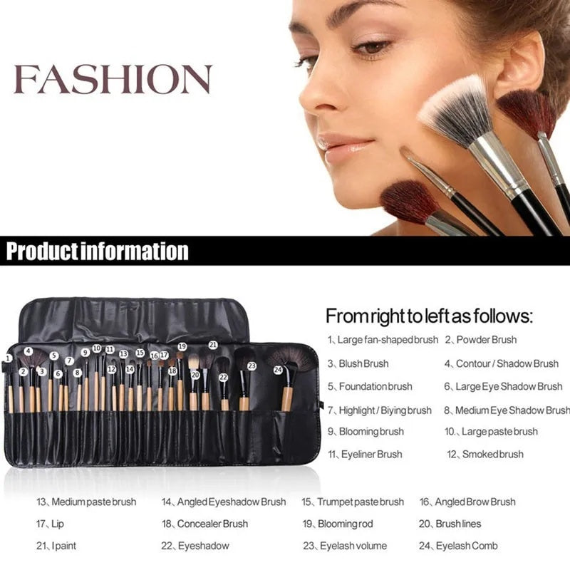 Deluxe 24 Pcs Cosmetics Brush Set | Complete Kit for Eyebrow, Foundation & Eyeshadow