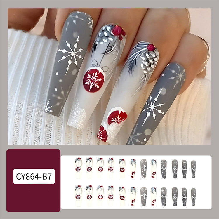 Festive Christmas False Nails | 24 Pcs Snowflake & Striped Press-Ons for Parties