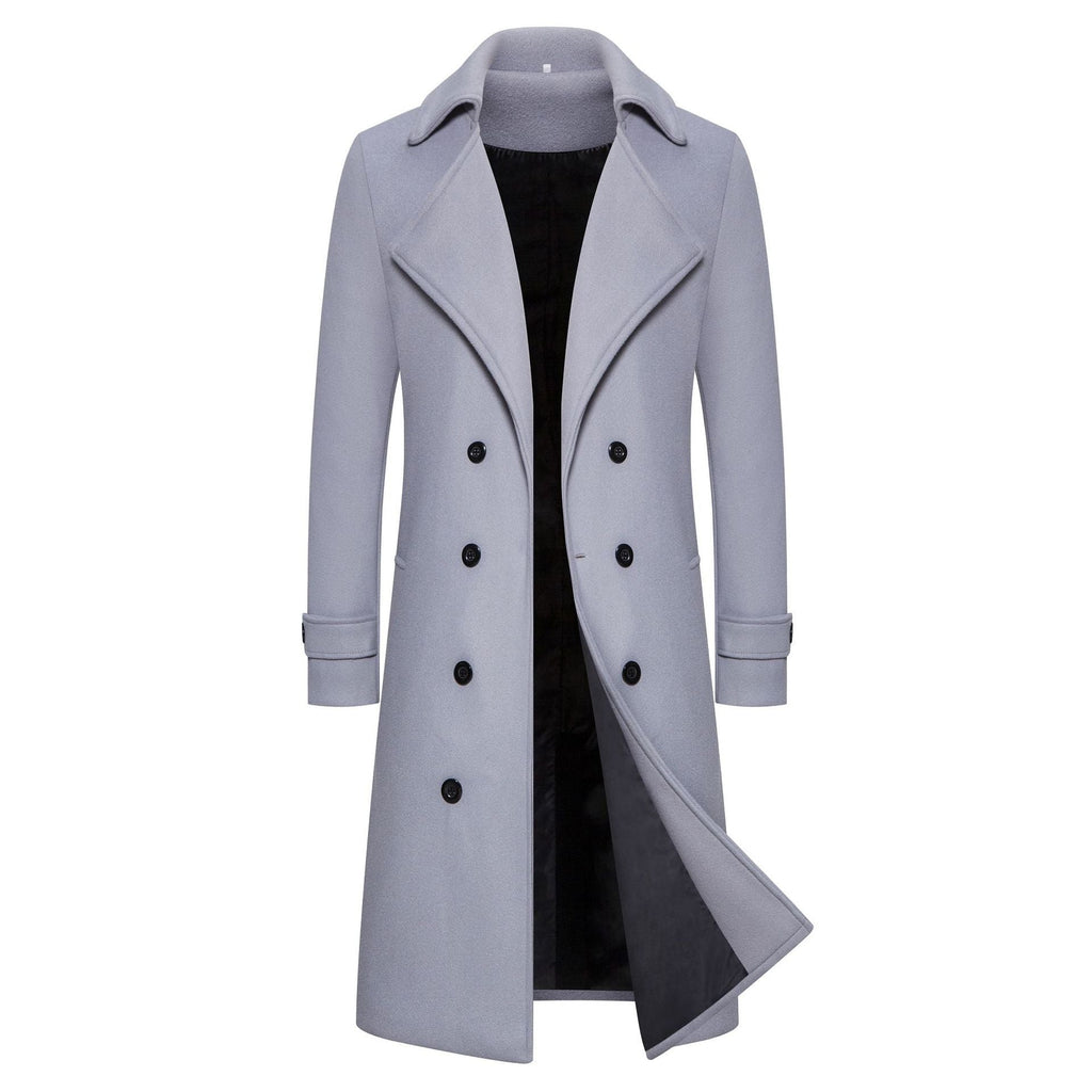 Men's Long Double-Breasted Woolen Trench Coat | Warm Autumn/Winter Overcoat