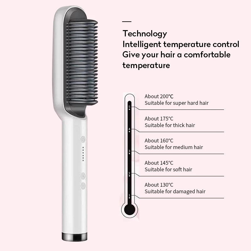 Electric Hair Brush Straightener & Curler | Dual-Purpose Negative Ion Hot Comb