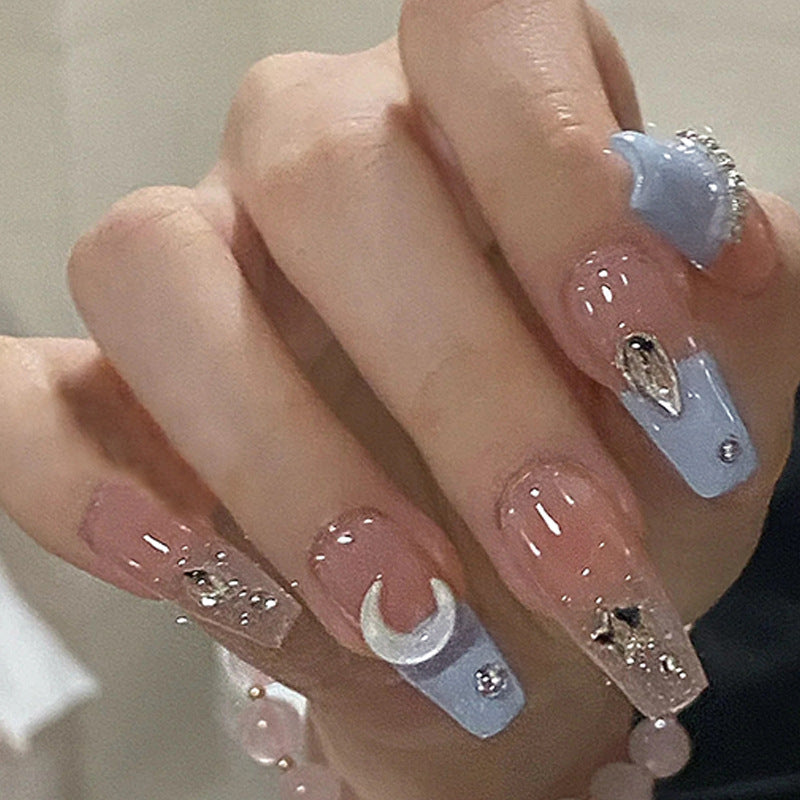 Elegant Stars and Moon Decal Press-On Nails | Trendy Celestial False Tips