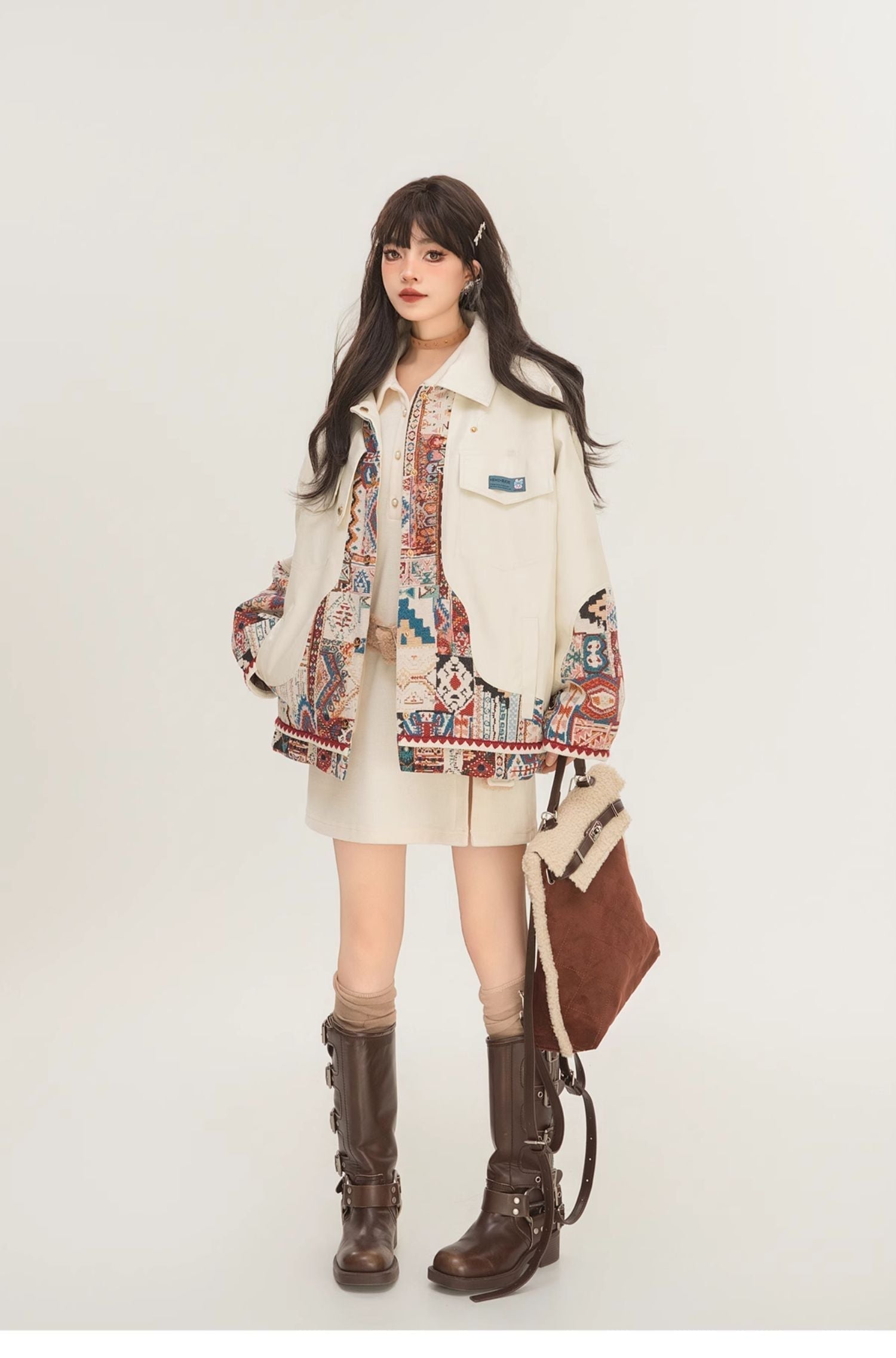 Women's Jacquard Panel Biker Jacket