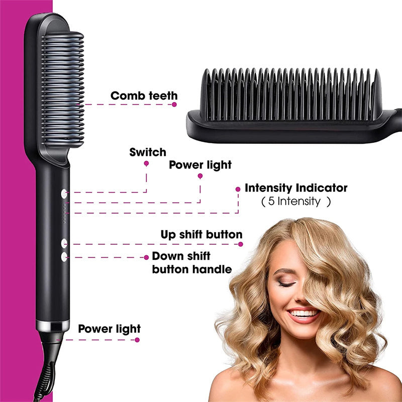 Electric Hair Brush Straightener & Curler | Dual-Purpose Negative Ion Hot Comb