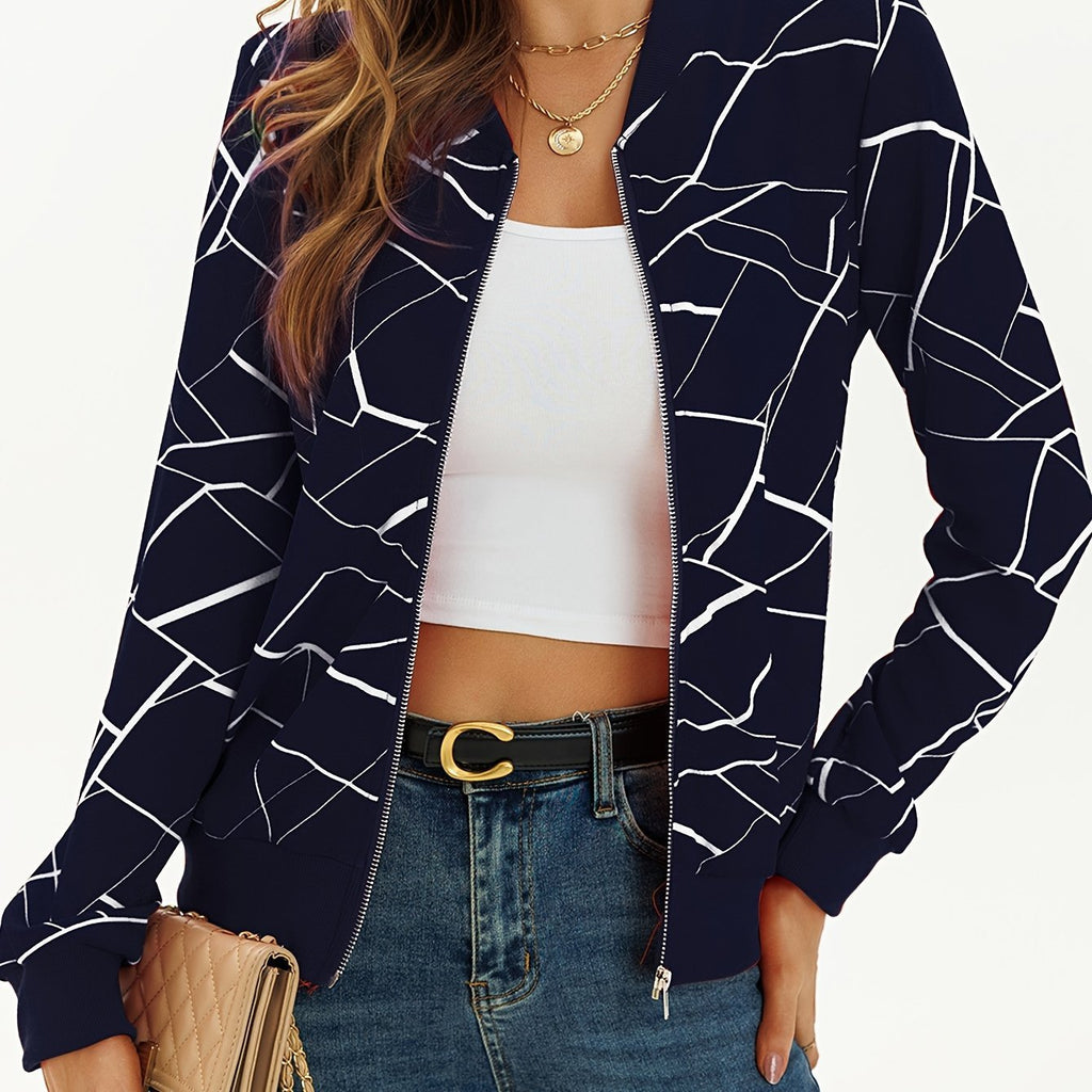 Women's Elegant Print Zip-Up Jacket