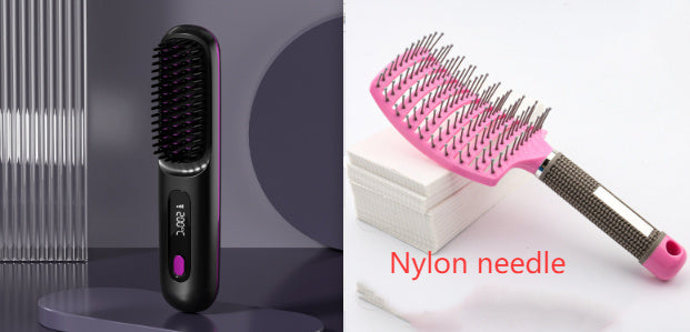 Travel 2-in-1 Hair Styling Tool | Wireless Straightener Brush & Hot Curler Comb