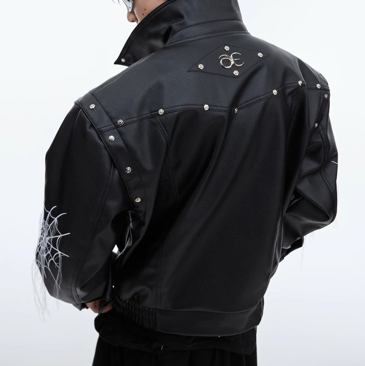 Men's Niche Spider Web Tassel Motorcycle Leather Coat | Unique Biker Jacket