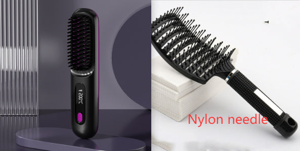 Travel 2-in-1 Hair Styling Tool | Wireless Straightener Brush & Hot Curler Comb