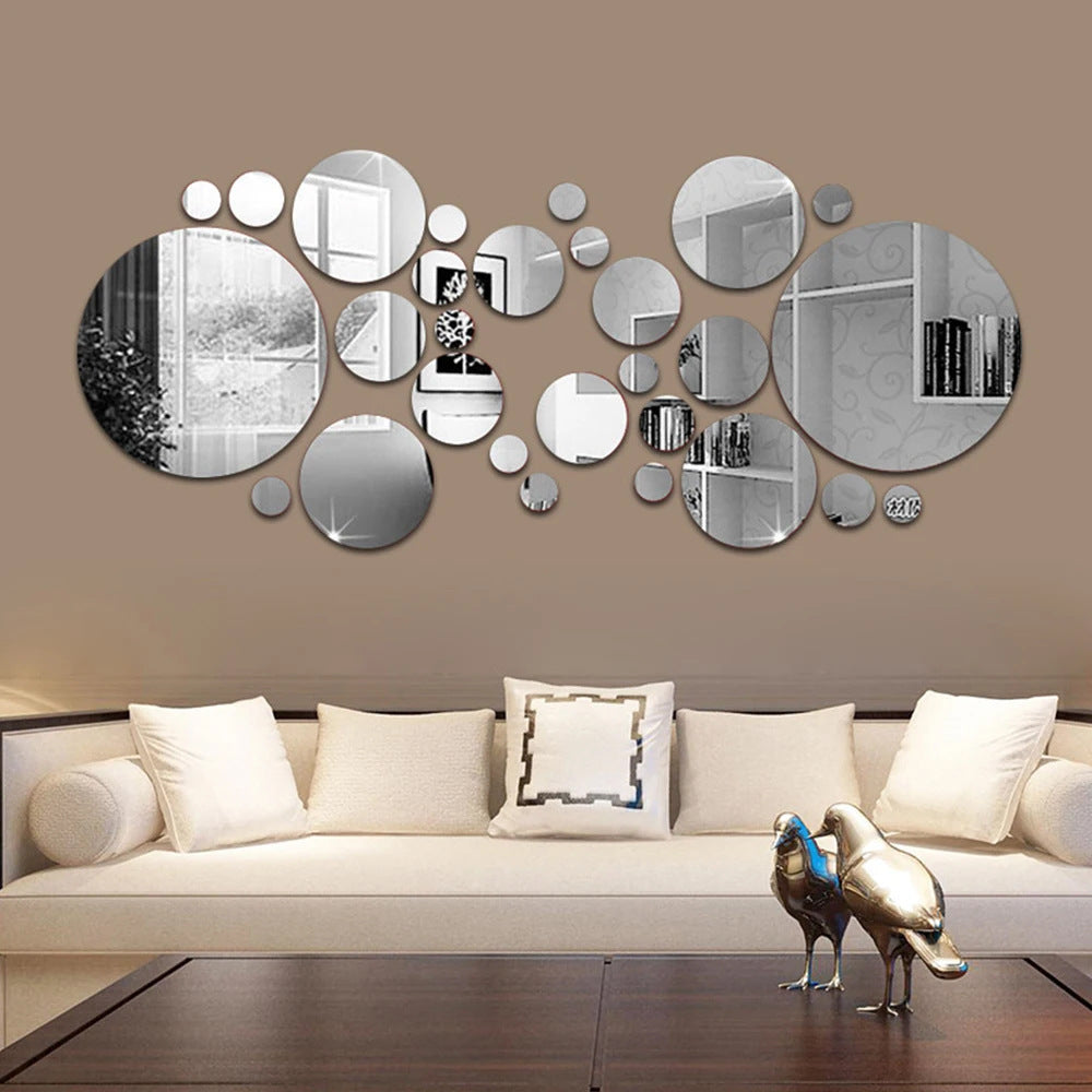Decorative Big and Small Circle Mirror Decals | 3D Stereo Acrylic Wall Art