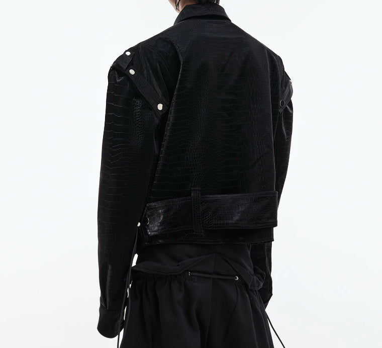 Men's Deconstruction Design Sense PU Leather Coat | Padded Shoulder Niche Jacket