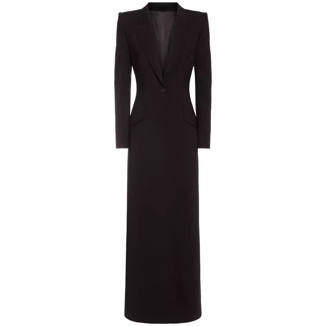 Women's One Button Black Long Blazer Coat