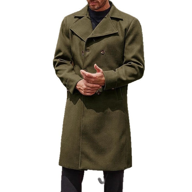 Premium Men's Thickened Wool Blend Topcoat | Double-Breasted Trench Style