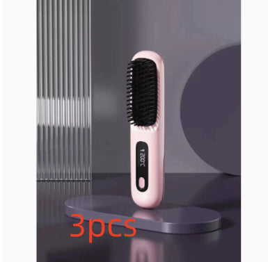 Travel 2-in-1 Hair Styling Tool | Wireless Straightener Brush & Hot Curler Comb