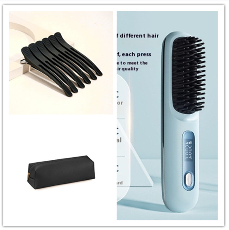 Travel 2-in-1 Hair Styling Tool | Wireless Straightener Brush & Hot Curler Comb