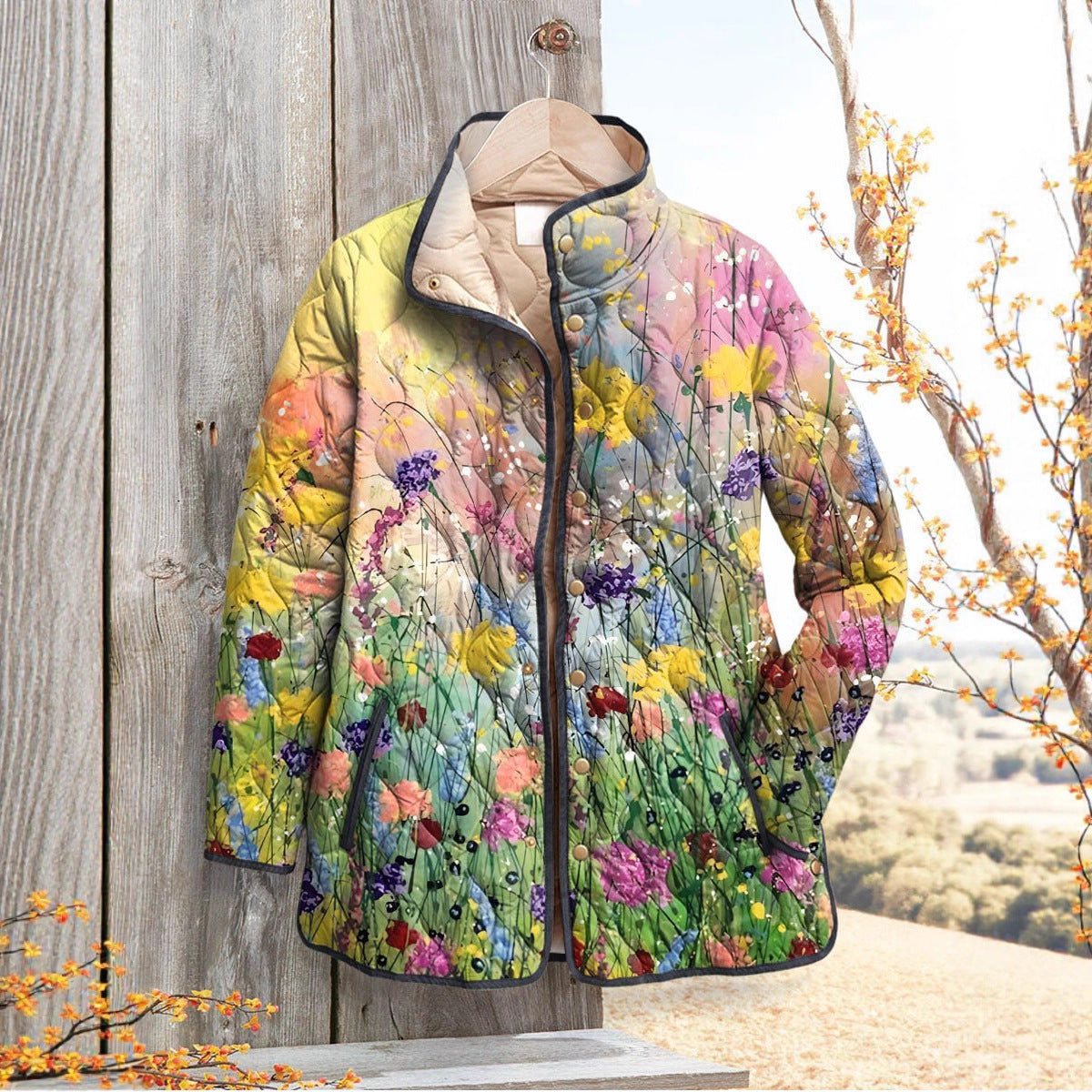 Fashion Cotton-Padded Floral Print Coat