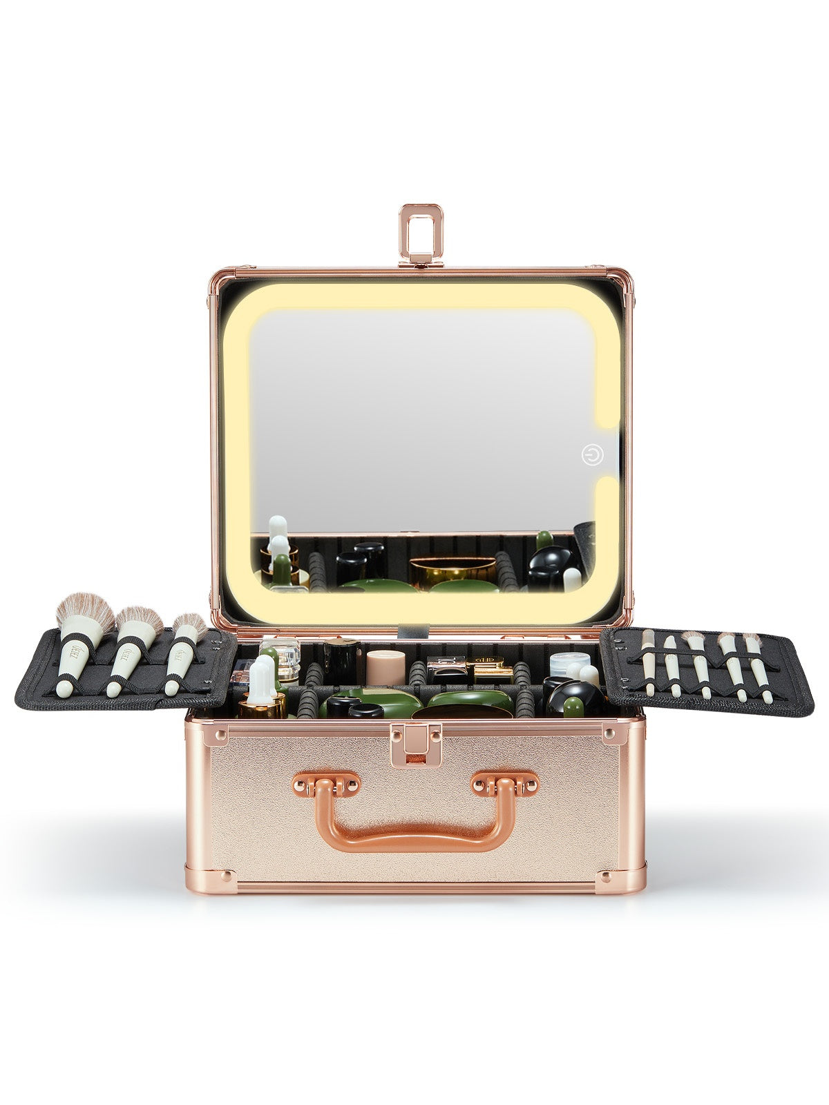Deluxe Cosmetic Organizer with Removable Illuminated Mirror | Storage Makeup Case