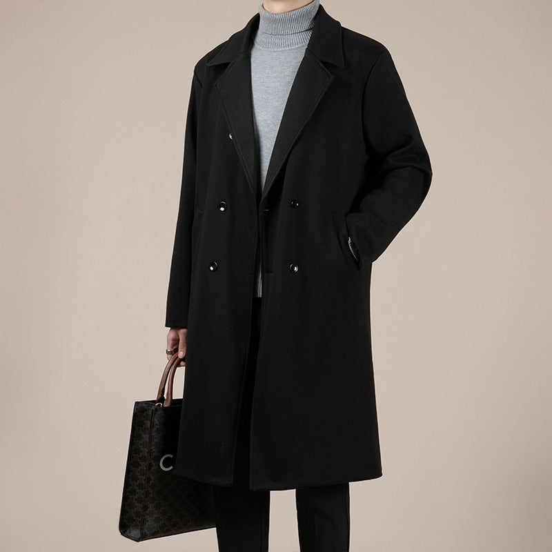 Stylish Korean Wool Coat for Men | Autumn/Winter Mid-Length Lapel Trench