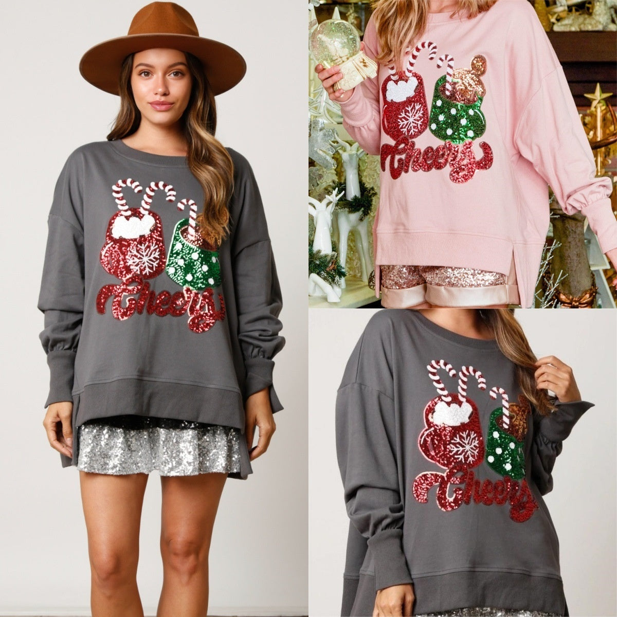 Women's Confectionery Cup Sequined Sweater Casual Loose Top