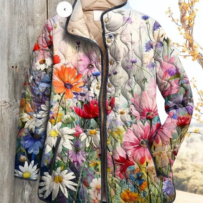 Printed Tuck Flower Cotton Coat