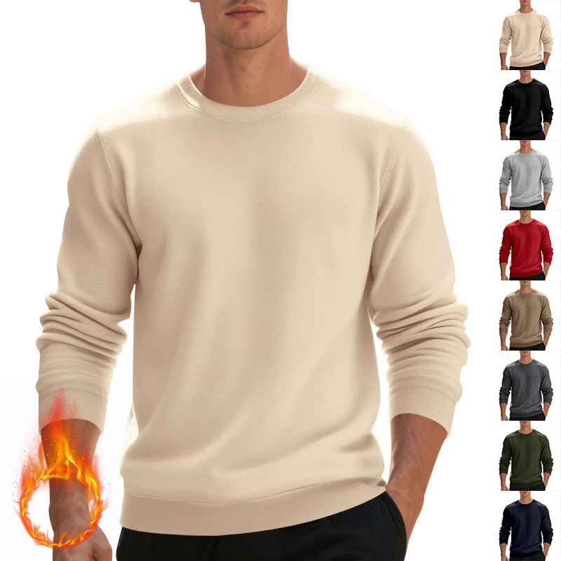 Men's Fleece-Lined Crew Neck Sweater | Loose Fit Casual Warm Top