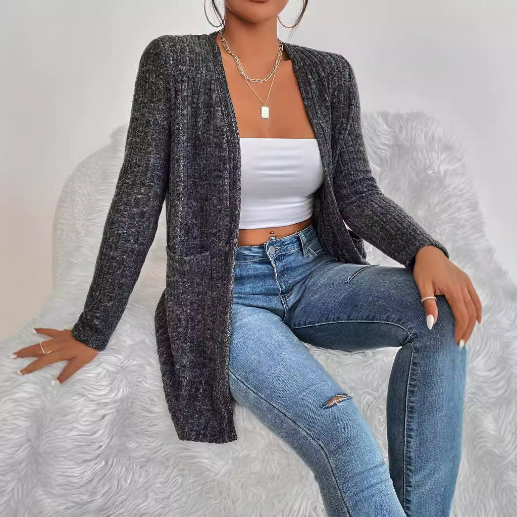 Long Sleeve Knit Sweater Coat with Pockets