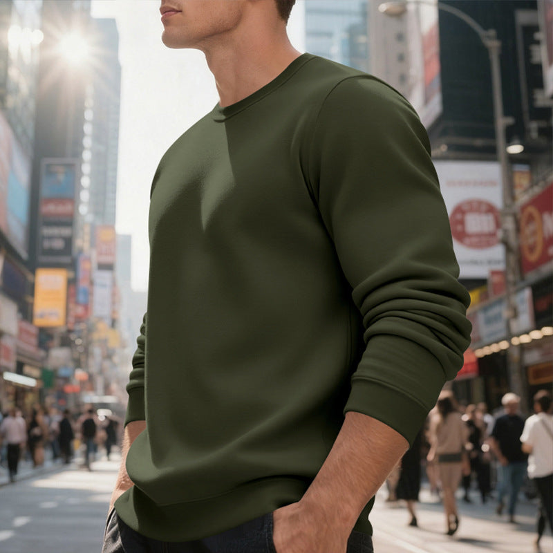 Men's Fleece-Lined Crew Neck Sweater | Loose Fit Casual Warm Top