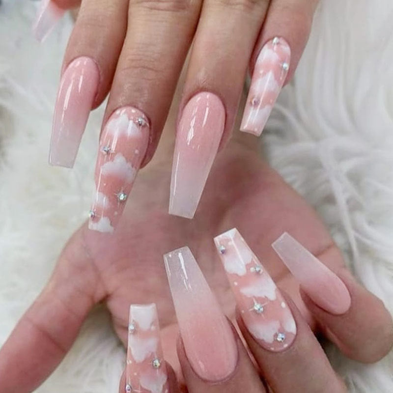 Elegant Long Ballerina Press-On Nail Patches | Detachable Full Cover Tips