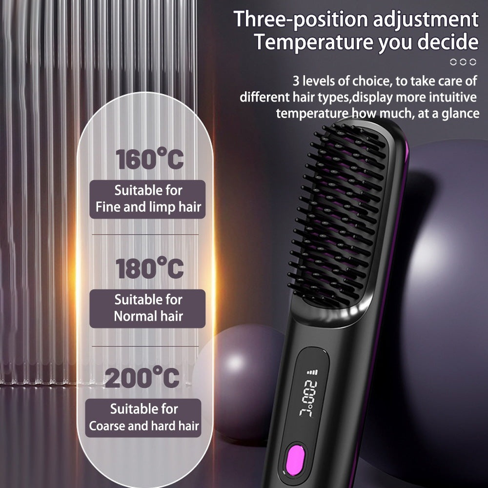 Travel 2-in-1 Hair Styling Tool | Wireless Straightener Brush & Hot Curler Comb