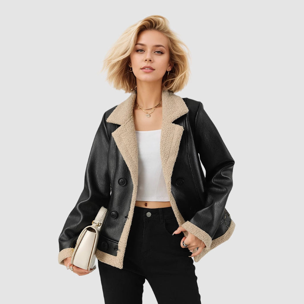 Women's Fleece Lined Faux Leather Coat