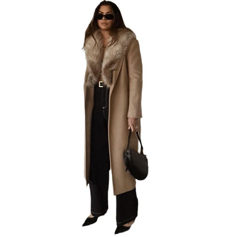 Elegant Women's Fur Collar Wool Coat